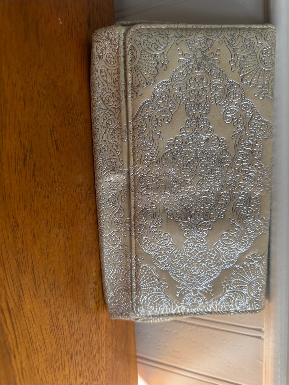 Embellished Metallic Embossed Clutch